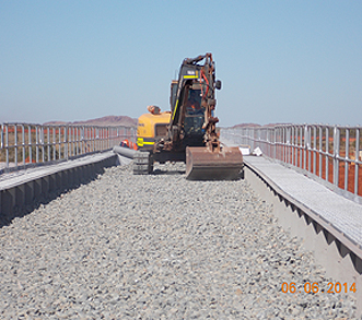 Ballast installed directly on the 20mm Projex Damtec SBM and Geotextile membrane