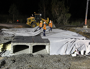 Culverts covered with Geotextile following the installation of the Projex Damtec 20mm SBM